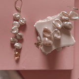 Kenzie Pearl Petals Silver Earrings  with  Lemon quartz pyramids