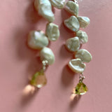 Kenzie Pearl Petals Silver Earrings  with  Lemon quartz pyramids