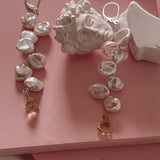Kenzie Pearl Petals Silver Earrings  with  Lemon quartz pyramids