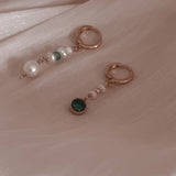 Mix & Match Single pearl earring hoops with emerald stone