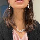 Kenzie Pearl Petals Earrings  with teardrop red jade