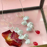 Kenzie Pearl Petals Earrings  with teardrop red jade