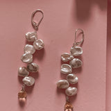 Kenzie Pearl Petals Silver Earrings  with  Lemon quartz pyramids