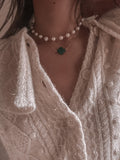 Four  Leaf Clover necklace with green Malachite/ Halskæde