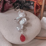 Kenzie Pearl Petals Earrings  with teardrop red jade