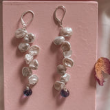 Kenzie Pearl Petals Silver Earrings with  Amethyst onion drops