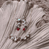 Kenzie Pearl Petals Earrings  with teardrop red jade