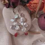 Kenzie Pearl Petals Earrings  with teardrop red jade