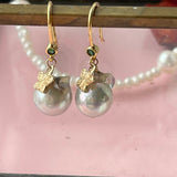 Gold baroque pearl Earrings w. Zircon