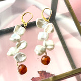 Kenzie Pearl Petals Earrings with natural amber stone