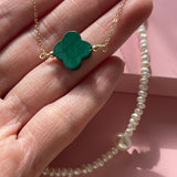 Four  Leaf Clover necklace with green Malachite/ Halskæde