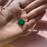 Four  Leaf Clover necklace with green Malachite/ Halskæde