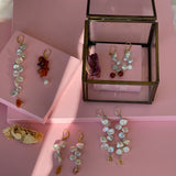 Kenzie Pearl Petals Earrings with natural amber stone