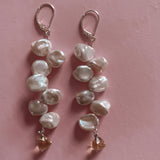 Kenzie Pearl Petals Silver Earrings  with  Lemon quartz pyramids