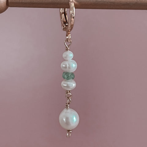 Mix & Match Single pearl earring hoops with emerald stone